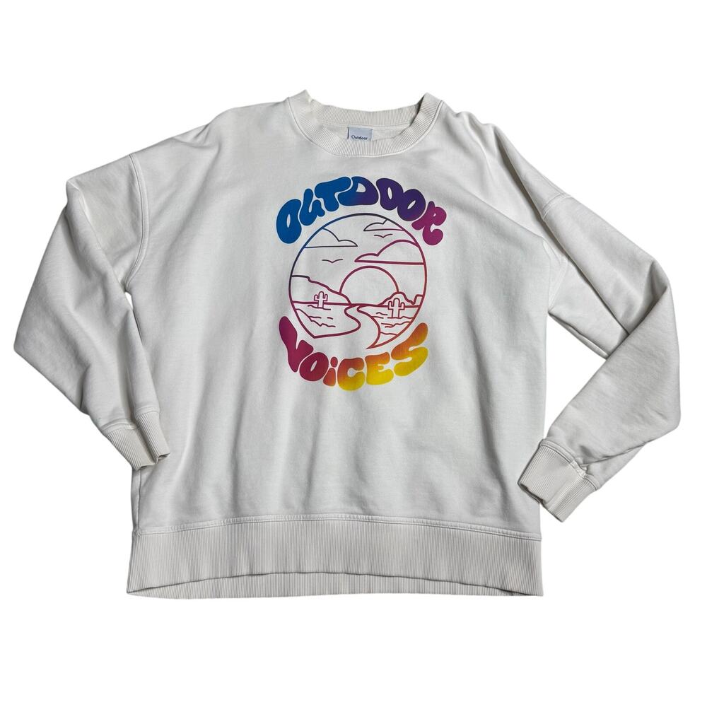 Outdoor Voices Sweatshirt Women's Medium White Long Sleeve Color Logo Oversized - Picture 5 of 5